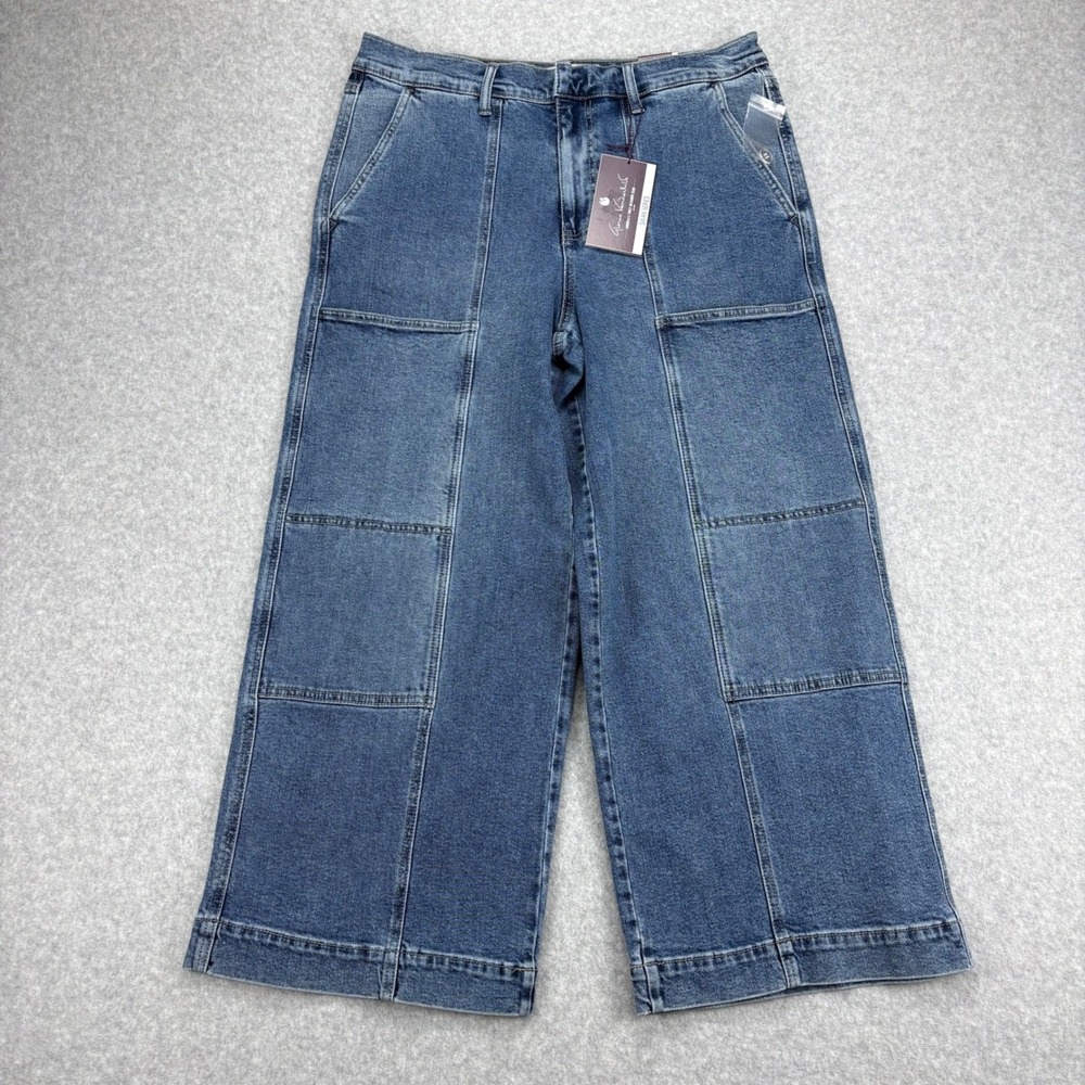Gloria Vanderbilt Wide Leg Jeans Womens 12 Blue High Rise Dark Wash Cropped